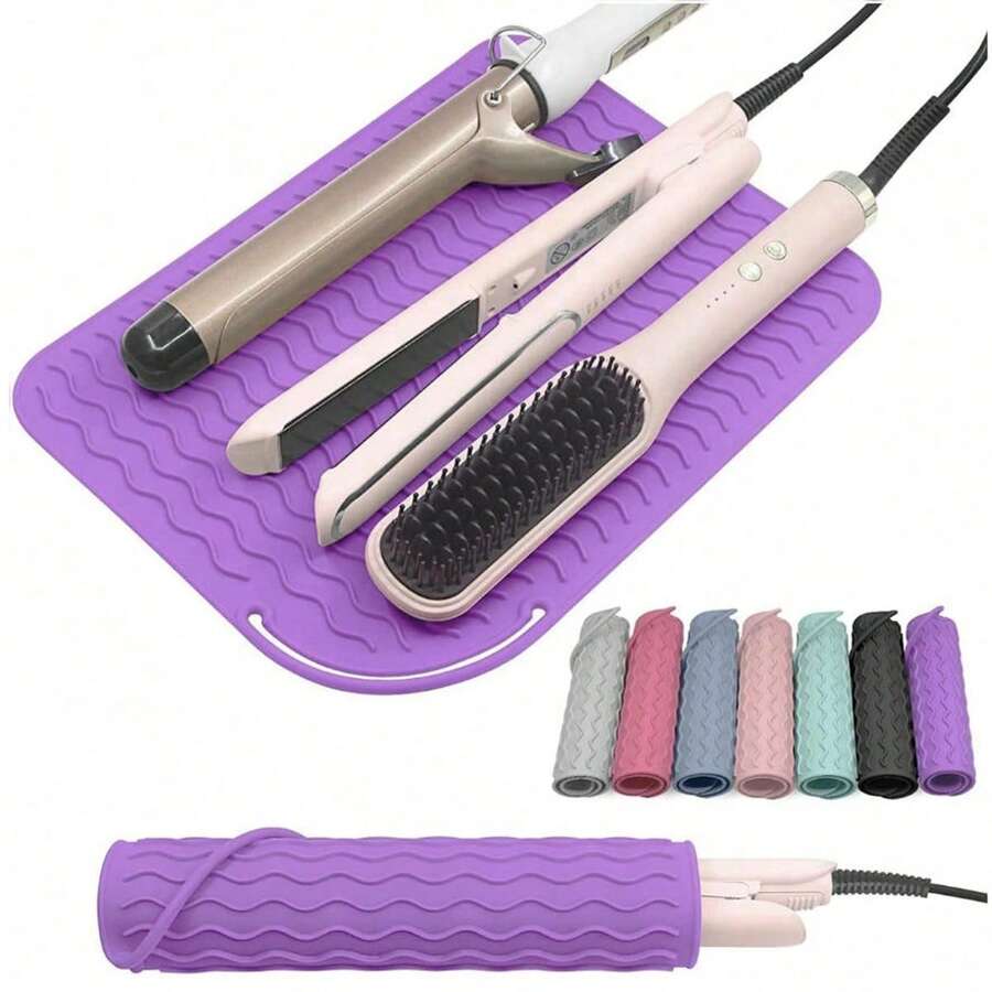 1pc Heat Styling Tool Mat, Universal Size For Straightener And Curler, Heat Resistant Pad For Storage And Travel, Heat Styling Tool Mat, Heat Resistant Silicone Hair Styling Pad For Storage, Suitable For Straightener, Flat Iron And Curler, Use This Non-Slip Silicone Heat Resistant Mat To Protect Your Hair Styling Tools - Multicolor - View 1