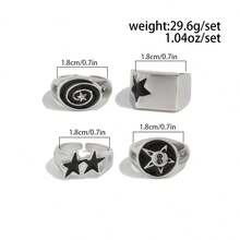 4 pièces/set Ensemble de bagues d'homme pentagramme - Argent - Voir 3