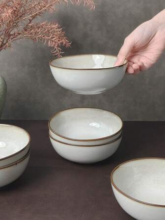 2pcs 5.5-Inch Vintage Distressed Ceramic Bowls, Japanese Wabi-Sabi Style Salad Bowls With Minor Flaws, Ceramic Breakfast/Cereal/Fruit Mixing Bowls, Dessert Bowls, Pasta Plates, Suitable For Home Kitchen, Dining Room Gatherings, Kitchen Supplies, Tableware, Oven And Microwave