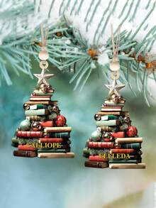 Albero di Natale personalizzato fatto di libri per appendere decorazioni, decorazione natalizia personalizzata a forma di albero di Natale da appendere, ornamento natalizio con nome dell'albero di Natale fatto di libri, ornamento personalizzato da bibliofilo, regalo per amanti dei libri, fermalibri natalizi in acrilico a forma di albero di Natale per appendere decorazioni, decorazioni natalizie per la casa, decorazioni natalizie, accessori per auto e portachiavi
