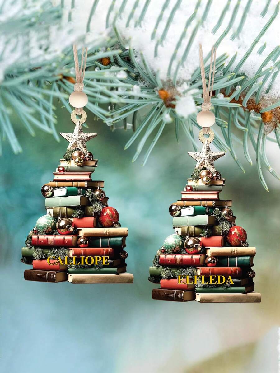 定制圣诞树书架挂饰，个性化圣诞树挂饰，圣诞书树名字挂饰，定制书香挂饰，爱书人士礼物，亚克力圣诞树书挡挂饰，节日家居装饰，圣诞装饰，汽车及钥匙扣配件 - 彩色 - 查看 1
