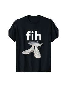 T-Shirt Fih Shoes Fish Meme - Impression De Poisson Mal Orthographiee Drôle, T-Shirt Col Rond Noir Decontracte Pour Hommes Et Femmes, Parfait Pour Une Tenue Decontractee, T-Shirt Humoristique | Design Ludique | Vêtements Decontractes Durables - Black - View 1