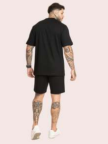 KIT 2 Set Of Stylish Men's T-Shirt Shorts Foreign Blogger Outfit Summer End Of Year Christmas Premium Style - 黑色和關閉 - 查看 6