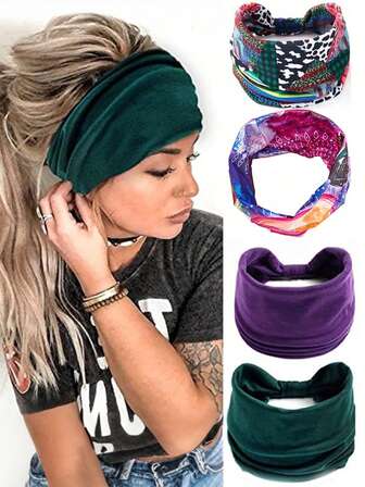 2pcs Colorful Printed Sports & Shower Headbands, Wide Style, Random Patterns