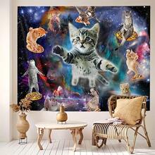 [1pc Cosmic Cats Tapestry] Cosmic Space Cats Tapestry, 1pc | Indoor Party Decor, 85gsm Polyester Peach Skin Velvet | Vibrant Galaxy & Planet Design For Living Room Or Bedroom Wall Hanging - 彩色 - 查看 5