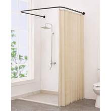U Shaped Shower Curtain Rod, Both Sides: 23.652 Middle: 3146. Adjustable U Shape Shower Rod No - Sagging Curtain Rod Bathroom Bathtub With 12 Ring Hooks Ceiling Support - U Shape + Matte Black - View 4