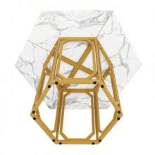 Hexagonal Marble Table (1 Piece) Hexagonal Kitchen Table Breakfast Table Metal Legs Marble Pattern Gold - Gold - View 4