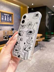 1pc Transparent Pink TPU Shockproof Phone Case With Dried Flower & Fruit Elements, Ink Painting Floral Print, Fashionable & Creative Protective Phone Cover, Suitable As Birthday, Holiday, Anniversary Gift For Girlfriend/Boyfriend, Best Friend, Spouse, Family, Coworker, Compatible With IPhone