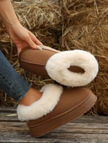 2025 New Autumn/Winter Thermal Slippers, Suede Fleece Thick Sole PlushThermal Linedd Warm Slippers, Non-Slip Fashion House Shoes, Preppy Campus Street Style Fluffy Lining