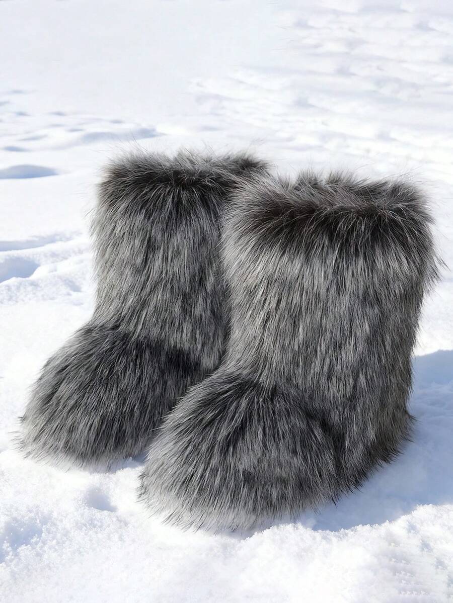 New Winter Warm Plush Faux Fur Snow Boots For Women - Dark Grey & Brown & Black Ankle Booties With Soft Lining, Cozy Slip-On Design For Cold Weather Outdoor & Indoor Wear Unisex Short Ankle Faux Raccoon Fur Snow Boots - Solid Classic Color, Super Smooth Fur Touches The Ground, Perfect For Christmas & Halloween, Y2K Style! Y2K Fashion Men's & Women's Snow Boots - Faux Raccoon Fur, Silky Smooth Floor-Reaching Fur, Solid Classic Shade, Ideal For Christmas & Halloween! Short Ankle Unisex Snow Boots With Faux Raccoon Fur - Solid Classic Color, Ultra-Smooth Fur Hits The Ground, Must-Have For Christmas & Halloween, Edgy Y2K Vibe! Christmas & Halloween Essential Faux Raccoon Fur Snow Boots (Unisex) - Solid Classic Hue, Smooth Fur Touches The Floor, Stylish Y2K Look! Y2K Short Ankle Snow Boots For Men & Women - Faux Raccoon Fur, Super Smooth Floor-Length Fur, Solid Classic Color, Great For Christmas & Halloween Celebrations! - Màu xám đen - Xem 1