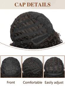 nimoki Peruka afro kręcona 12 cali, krótka peruka z kręconymi włosami i grzywką, ciemnobrązowa peruka z syntetycznych włosów do codziennego użytku - Ciemny brąz - Zobacz 8