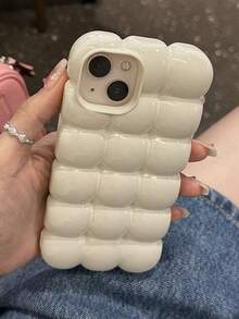 Funda de teléfono sólida de color crema brillante con diseño 3D en cuadrícula compatible con iPhone 17Pro Max 17 Pro 17 16 15 14 13 12 Pro Max 11, vintage y encantadora, a prueba de golpes