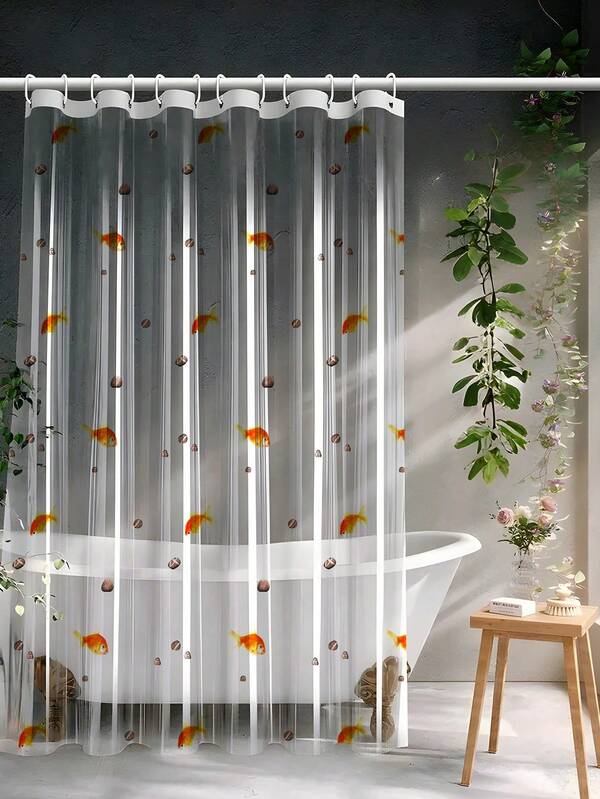 1 pièce Rideau de douche imprimé avec des poissons rouges mignons et transparents, rideau de bain imperméable d'été, rideau de porte de salle de bain, rideau de séparation, avec crochets, 71"L x 71"L, 71"L x 79"L, convient pour la salle de bain et la baignoire