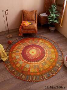 1 件复古摩洛哥印花圆形地毯，绒面天鹅绒面料，10 毫米厚，柔软舒适，易于保养，防滑底背，适用于玄关、卧室、客厅、浴室、厨房、办公室、房间装饰和节日庆典。 - 彩色 - 查看 14