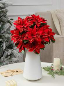 MEHELANY 1 bukiet czerwonych, sztucznych gwiazd betlejemskich, 7 główek, sztuczna roślina, kwiaty świąteczne do domu, ganku, ogrodu, dekoracji choinkowych, wianki DIY, dekoracje do domu i kuchni, świąteczne dekoracje DIY, zimowe dekoracje do domu, kompozycje kwiatowe, ozdoby na środek stołu