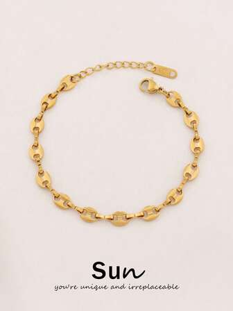 1pc Stainless Steel Coffee Bean Shape Chain Bracelets For Women Fashion Simple Geometric Bracelet Jewelry