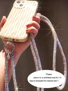 1pc Long Rhinestone Dual Buckle Lanyard Necklace For Women, Minimalist & Fashionable Phone Strap, Anti-Lost & Anti-Drop (Random Style Pad Included)