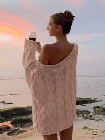 Damtröja med lös stickning, fransk avslappnad stil, långärmad, höst/vinter