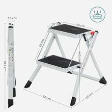 SONGMICS 2-Step Ladder, Folding Ladder, Safety Lock, Space-Saving Storage, White And Black - White - View 6