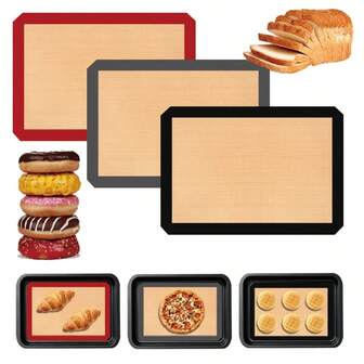 1pc Non-Stick Silicone Baking Mat - Heat Resistant Up To 480°F (250°C), Easy-Clean Surface, Suitable For Cookies, Pizza, Bread - Reusable Oven Liner, Essential For Home And Professional Kitchens - Beige With Red Trim Baking/Grilling Mat