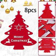 4pcs/8pcs Christmas Tree Cutlery Holders Felt Fork Knife Pocket Tableware Decoration Holder Bags Xmas New Year Party Dinner Table Decor - Multicolor - View 11