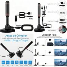 Antena de TV Digital, 4K 1080P Antena de HDTV Interior con 2 de Señ Inteligente y Base Magnética, Antena para TV Abierta para DVB-T Digital y Señales de TV ógicas(default) - Tipo 1 - Ver 1