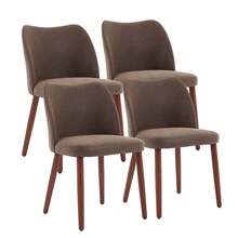 strundghti Modern Dining Chair Set Of 6, Linen Upholstered Kitchen Chair With Sold Wood Legs, Wing Backrest, Wooden Dinner Table, Accent Chair For Dining Room, Living Room - Cà phê PU-6 cái - Xem 9