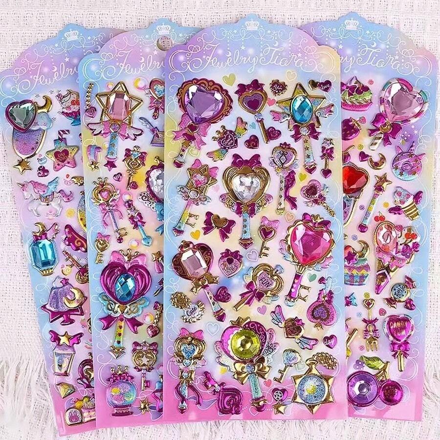 3D Crystal Rhinestone Diamond Stickers, Colorful Rhinestone Decorative Handmade Sticker Art, Suitable For Girls & Princess - Multicolor - View 1