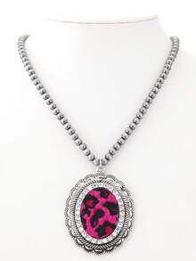 1pc Bohemian Style Leopard Print Leather Geometric Turquoise Pendant Necklace, Women - Necklace - View 3