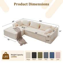 108" Sectional Couches For Living Room, Modular Sectional Sofa With L-Shape Chaise, Cloud Couch Sectional, Comfy Corduroy Fluffy Couch With Deep Seat And Side Pockets, No Assembly Required - Màu be - Xem 4
