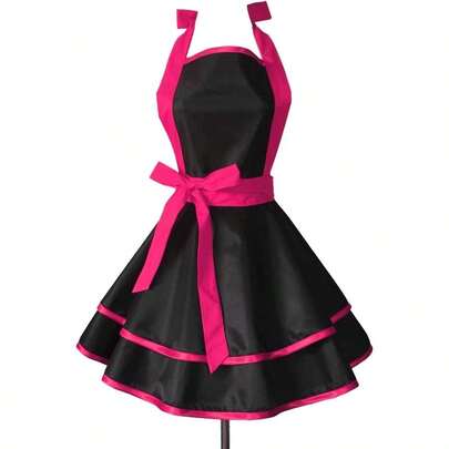 Schattig handgemaakt vintage zwart katoenen schort, Home Cake Kitchen Chef schort (één maat)