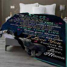 I'm Giving My Son A Fleece Blanket - A Heartwarming Design With Heartfelt Messages, A Heartfelt Message Design, Made With Love,Super Soft Flannel Printed  Blanket, As Birthday Gifts, Family, Wedding, Souvenir Blankets, Polyester Blankets Suitable For All Seasons, Washable, Machine Washable, Lightweight, Breathable, Comfortable, Warm, Unique, 280gsm For HimPersonalized Ideal Gifts For Her.  Perfect Nap, Camping, Travel, Home, Daily Life, Office Decoration, Birthday, Anniversary, Valentine's Day, Thanksgiving, Christmas, Halloween, Wedding, New Year Gifts ,Sofa,Bed,Car,Bedroom,Living Room,Office,  Outdoor Camping, Beach,Wall Decoration - 多色6 - 查看 3