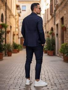 Men's Set Blazer Pants Slim Suit Formal Fashion - 水鴨藍 - 查看 5
