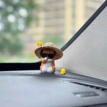 Cute Cat Ornament, Cool Cat Wearing Glasses And Sad Cat With Straw Hat, Unique Car Interior Decoration Accessory, Suitable For Home, Office, And Car Use, Comes With No-Trace Adhesive Sticker - Cat + Straw Hat + Glasses + 2 Chicks - View 12