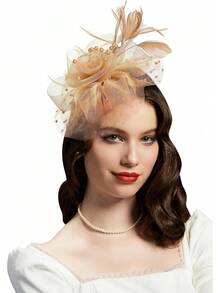 Tea Party Hat For Women, Kentucky Derby Wedding Cocktail Party Flower Mesh Feather Headwear (1-A-Black) - 1金幣 - 查看 9