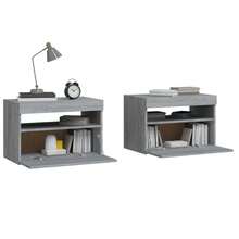vidaXL 2 Stück Nachttische mit LED-Beleuchtung, Grau Sonoma, 60x35x40 cm - Grigio - Visualizzare 7