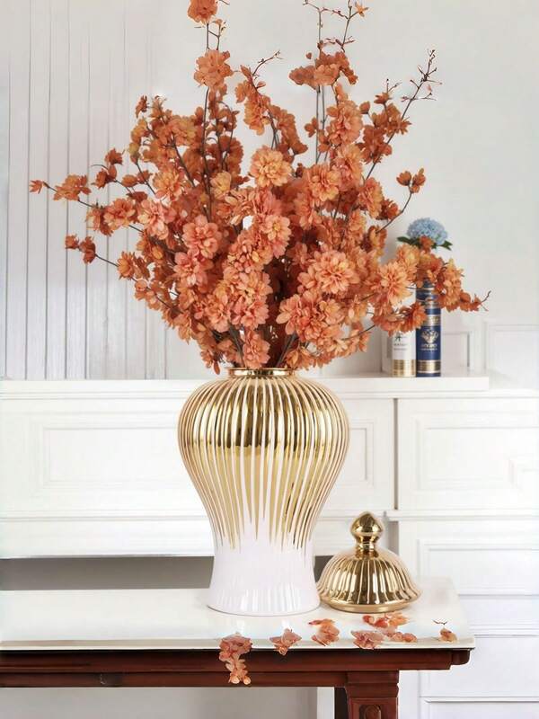 Modern Decorative Ginger Jar, Luxury White Gold Vase, Nordic Home Decor For Bedroom, Living Room, Dining Table, Suitable For Home Decor, Bedroom Decor, Office And Students, Storage, Wedding Decor, House Decor, Jewelry Organizer, Party Decorations, The Best Gift