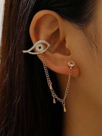 Devil's Eye örhängen med benklämma och integrerade örhängen med vattendroppekedja, kvinnors favoritplagg