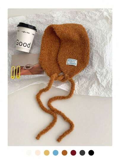 针织耳罩 - 时尚装饰头带式耳罩，女士高端毛绒围巾式头饰，复古保暖内衬针织系带颈套，秋冬多功能保暖耳罩