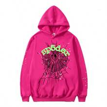 Hip Hop Spider Web Plush Hoodie Set Y2k Hoodie Loose Sweatwear Pullover Sweatshirt Women's And Men's Couple Matching Hoodie - Màu Hồng Tươi - Xem 2