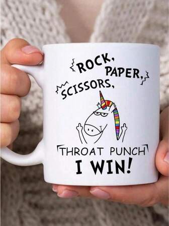 Funny Mugs For Birthday Christmas Gifts, Rock Paper Scissor Throat Punch I Win, 11oz White Ceramic Coffee Tea Mug For Women Men Coworkers Friends