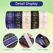 1 pieza 5 yardas Cinta de satén retro holográfica con notas musicales doradas hecha a mano, material de envoltura de regalo diseñado, decoración de fiesta cinta de unión floral, adecuado para manualidades DIY - Multicolor - Ver 9