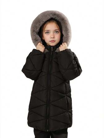 SOLOCOTE Young Girl Thick Thermal Lined Zipper Front Pocket Jacket, Cute Long Sleeve Coat For Christmas Party, Winter Casual Outings, Snow Play