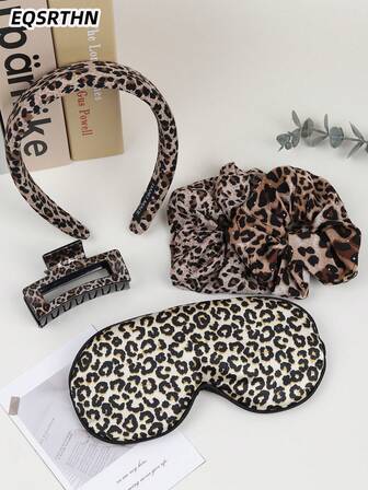 5件套豹纹发箍+发圈+发夹+眼罩 | 个性时尚配饰 | 居家旅行必备 | 舒适睡眠眼罩 | 送礼自用皆宜，马尾辫发圈