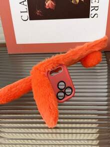 Fluffy Rabbit Winter Phone Case Compatible With IPhone 17 Pro Max, Lens Holder, Orange, Warm Plush Cover For IPhone 16, 15, 14 Anti-Drop Protection
