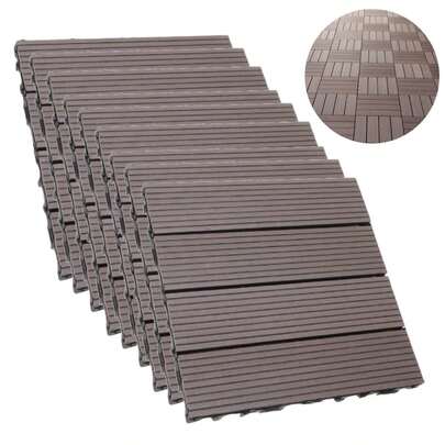 9 baldosas entrelazadas para terraza de 12 x 12 pulgadas, adoquines impermeables para exteriores, resistentes a la intemperie, para terrazas de piscinas, balcones, patios y porches, color chocolate. 9 baldosas para patio y terraza, con patrón de listones entrelazados, resistentes a la intemperie.