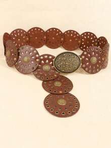 1 pièce Ceinture en PU de style rétro bohème, look de cowgirl occidentale américaine, convient pour toutes les saisons : automne, Halloween - Noir - Voir 14