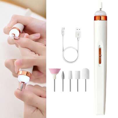 1 Set Professionelle Elektrische Nagelfeile Polierer (beinhaltet 5 Bohraufsätze & USB Ladekabel), 4 einstellbare Geschwindigkeiten (Vor- & Rückwärts), Nagelhautentfernung, Nagelformung & Politur, Maniküre Werkzeug