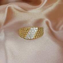 VKHK 1pc Elegant 18K Gold Plated Copper Zirconia Decor Adjustable Ring, Suitable For Women's Daily And Wedding Wear, Gift