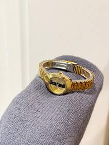 1 件酒桶形钻石镶嵌路浮雕金色表盘石英表，适合女士，时尚，适合日常佩戴，生日，派对，波西米亚风格，适合日常佩戴 - 金色 - 查看 9